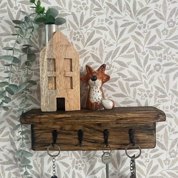 Handmade Rustic Wall Hung Key Holder with Shelf