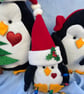 Christmas Ornaments. Display of Family of Penguins. Home Decor. Fleece and Felt. - Image 2