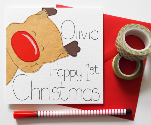 Personalised Reindeer First Christmas Card, Baby's First Christmas Card