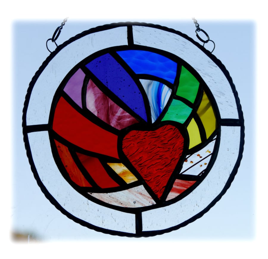  Rainbow Heart Ring Stained Glass Suncatcher 002