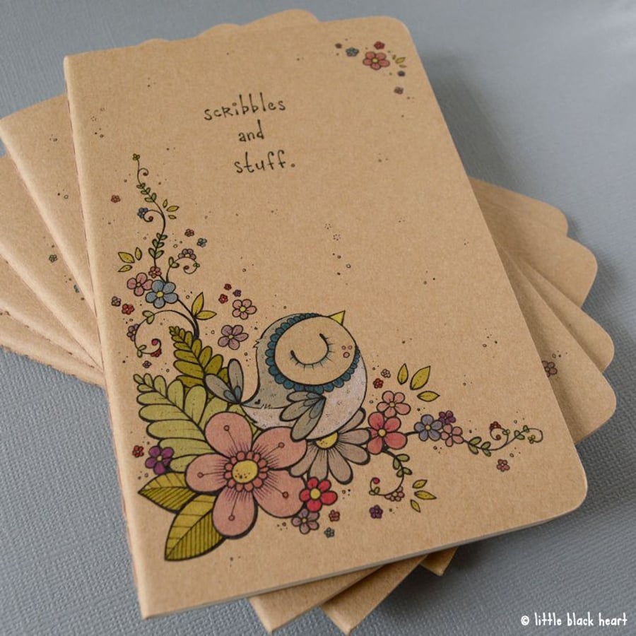 pocket notebook with original illustration - flowerbird