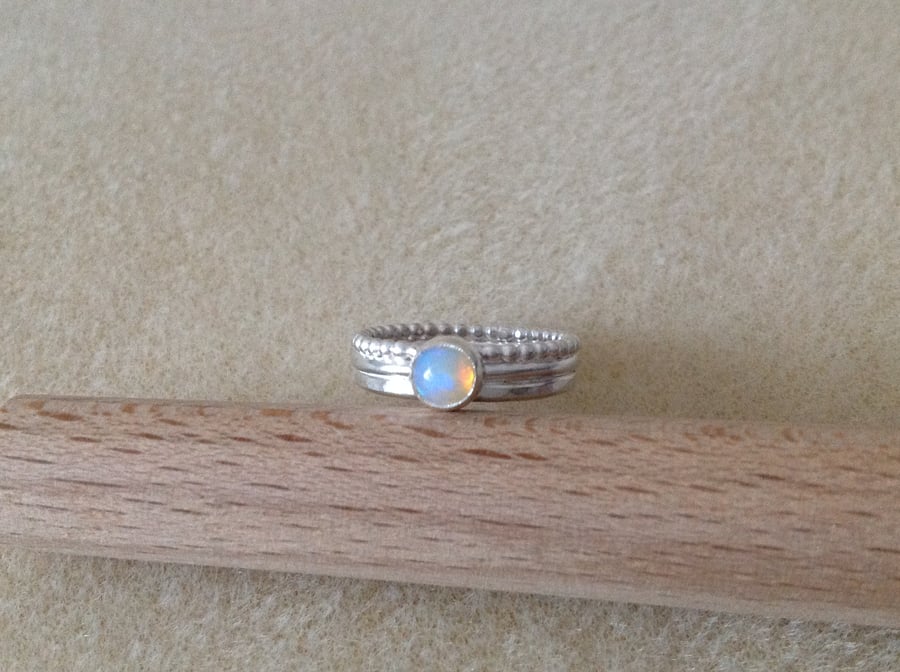 Opal Sterling and Fine silver triple wide band ring