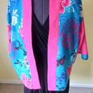 Kimono Style Jacket - Pink and Blue Floral - size large