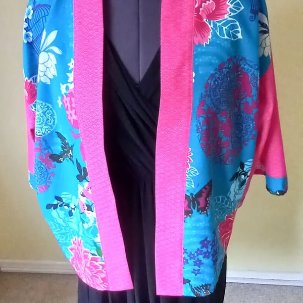 Kimono Style Jacket - Pink and Blue Floral - size large