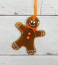 Fused Glass Gingerbread Person has Dotty Cuff Decoration & Orange Embellishments - Image 2