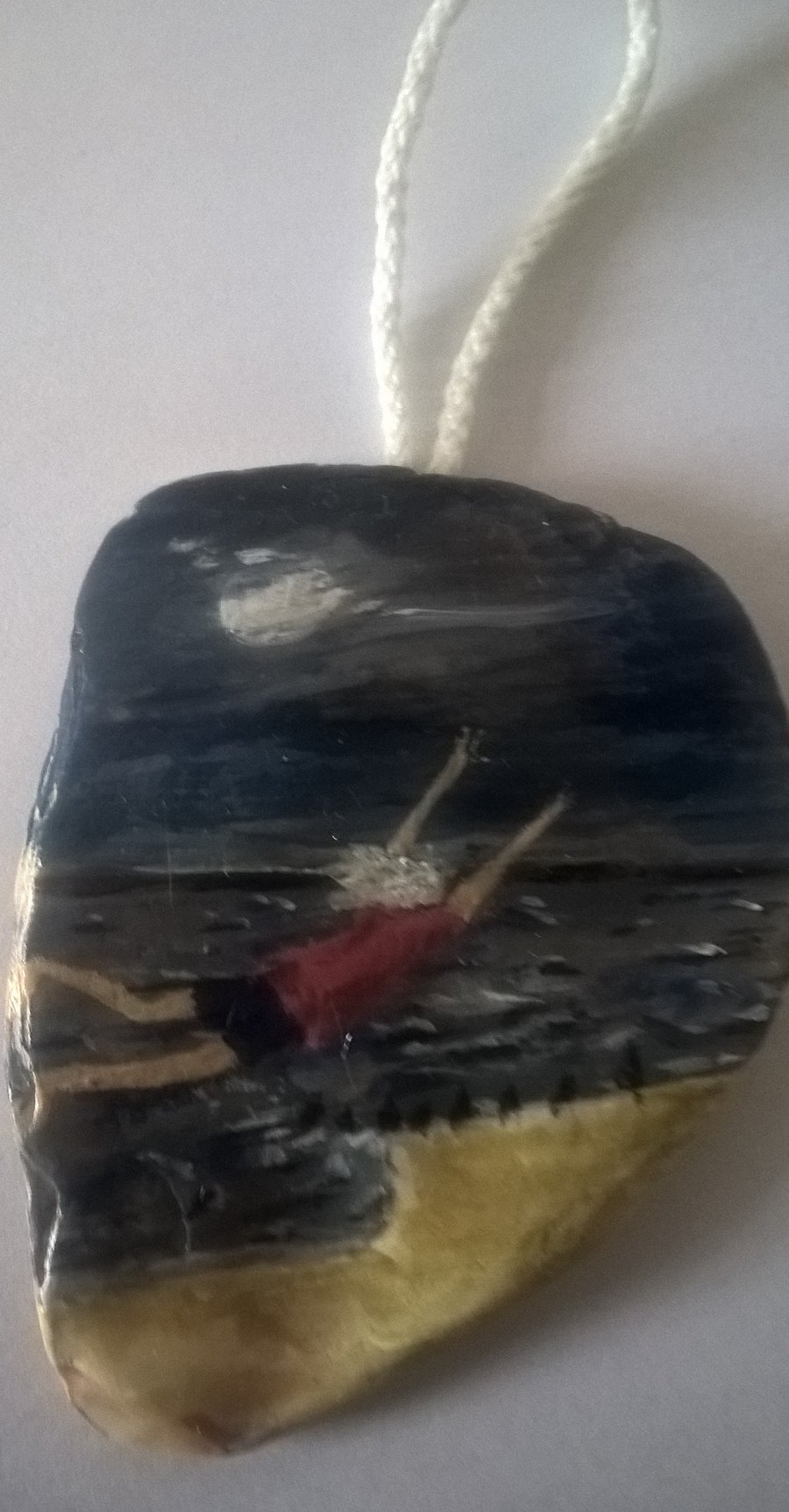 hand painted hanging shell " silent night"