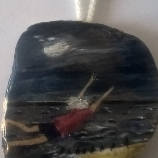 hand painted hanging shell " silent night"