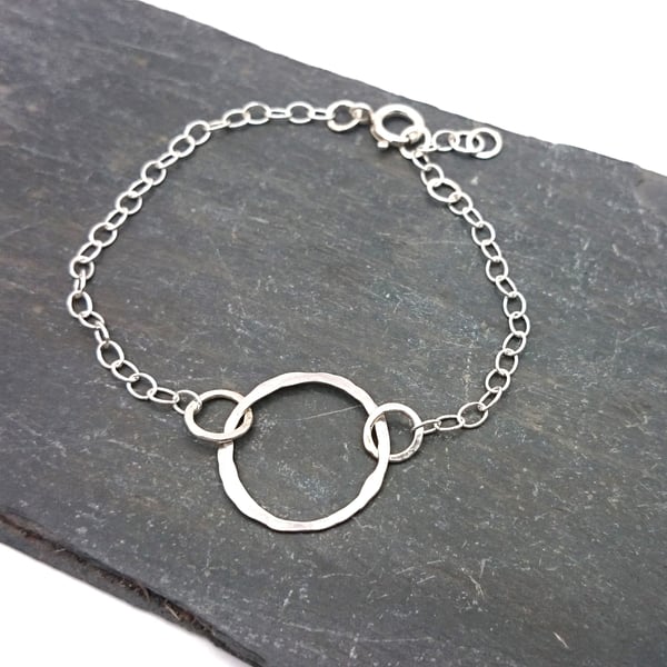 Beautiful Hammered Circle Bracelet - Sterling Silver 925, Handmade 