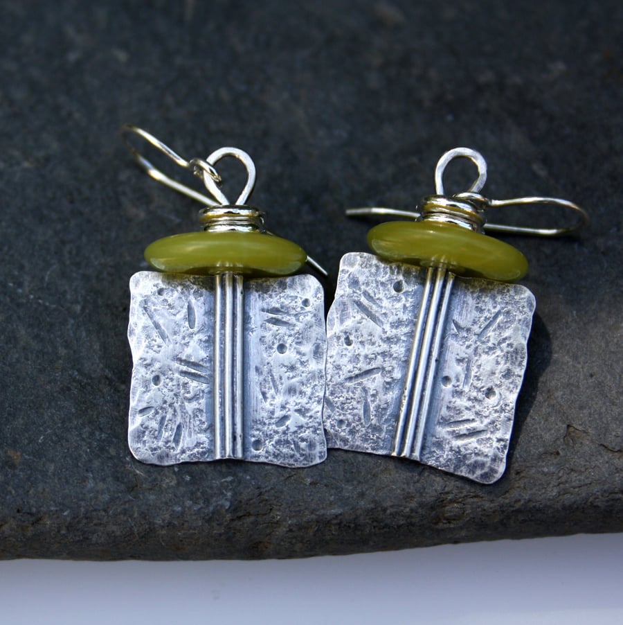 Sterling silver and bright jade earrings