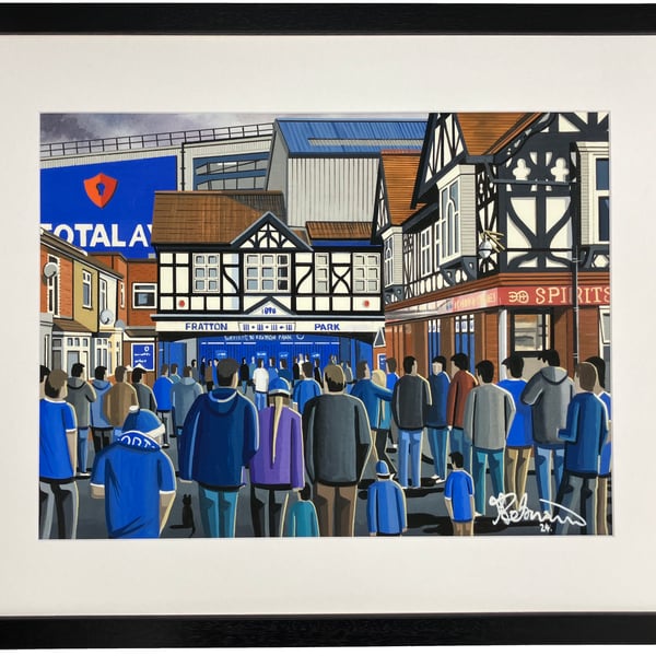 Portsmouth F.C, Fratton Park, Framed Football Art Print. 20" x 16" Frame Size