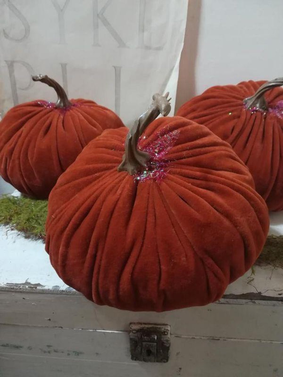 Velvet pumpkin decor, Autumn statement decor, vintage velvet pumpkin