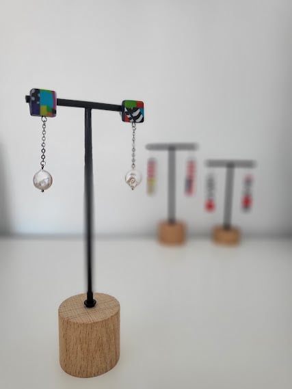 Handmade Abstract Pattern Polymer Clay Earrings - Chroma Drop Dangle Earrings