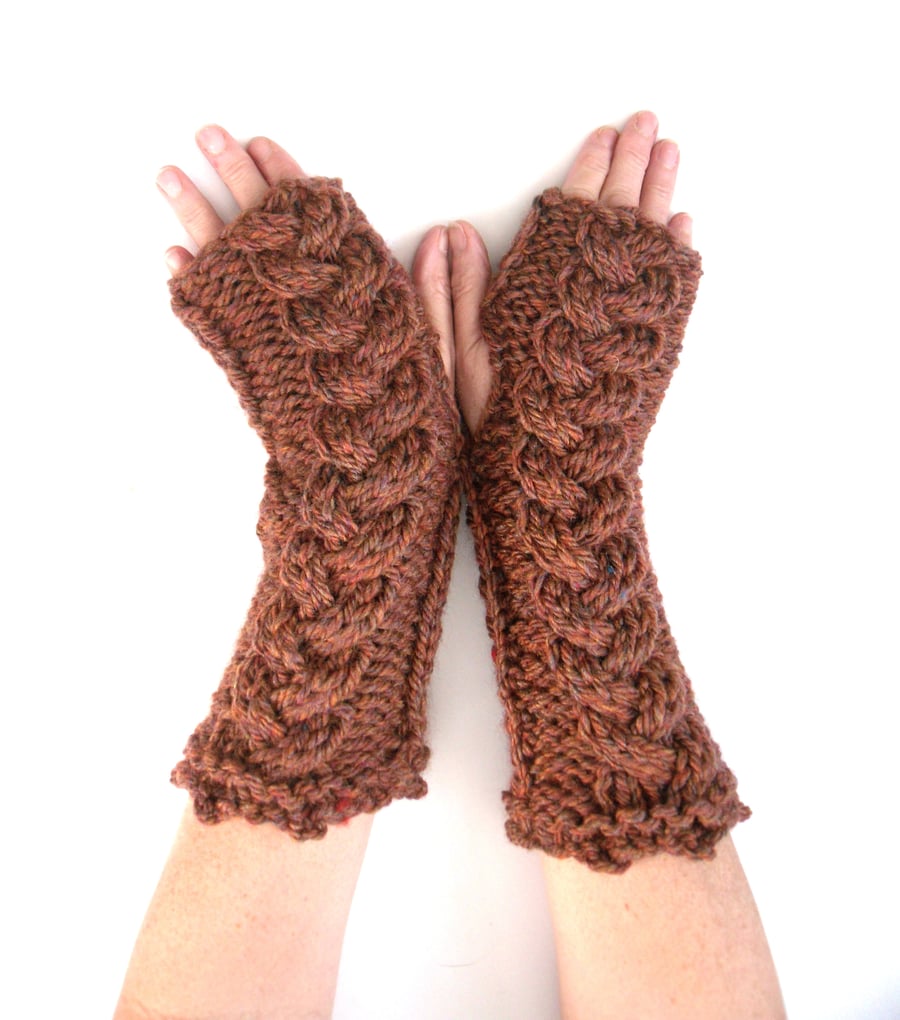 Long Chunky fingerless gloves with cable feature