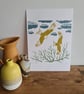 Red Kites original art linoprint handprinted A4 size - Image 1
