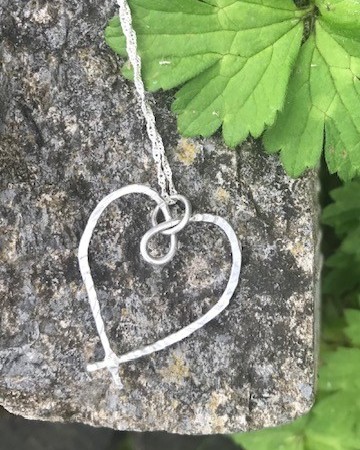 Handmade Sterling Silver 925 Hammered Open Wire Heart Pendant - Unique Jewellery