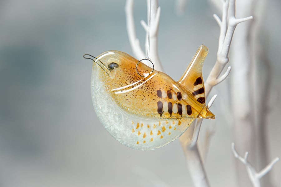 Jenny Wren Garden Bird - Fused Glass Hanging - Sun Catcher - Twitcher's Gift