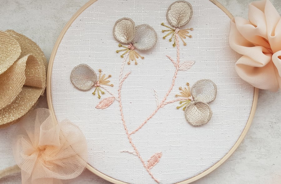 SALE Floral Embroidered Hoop, Flower Hoop Wall Hanging, Home Decor