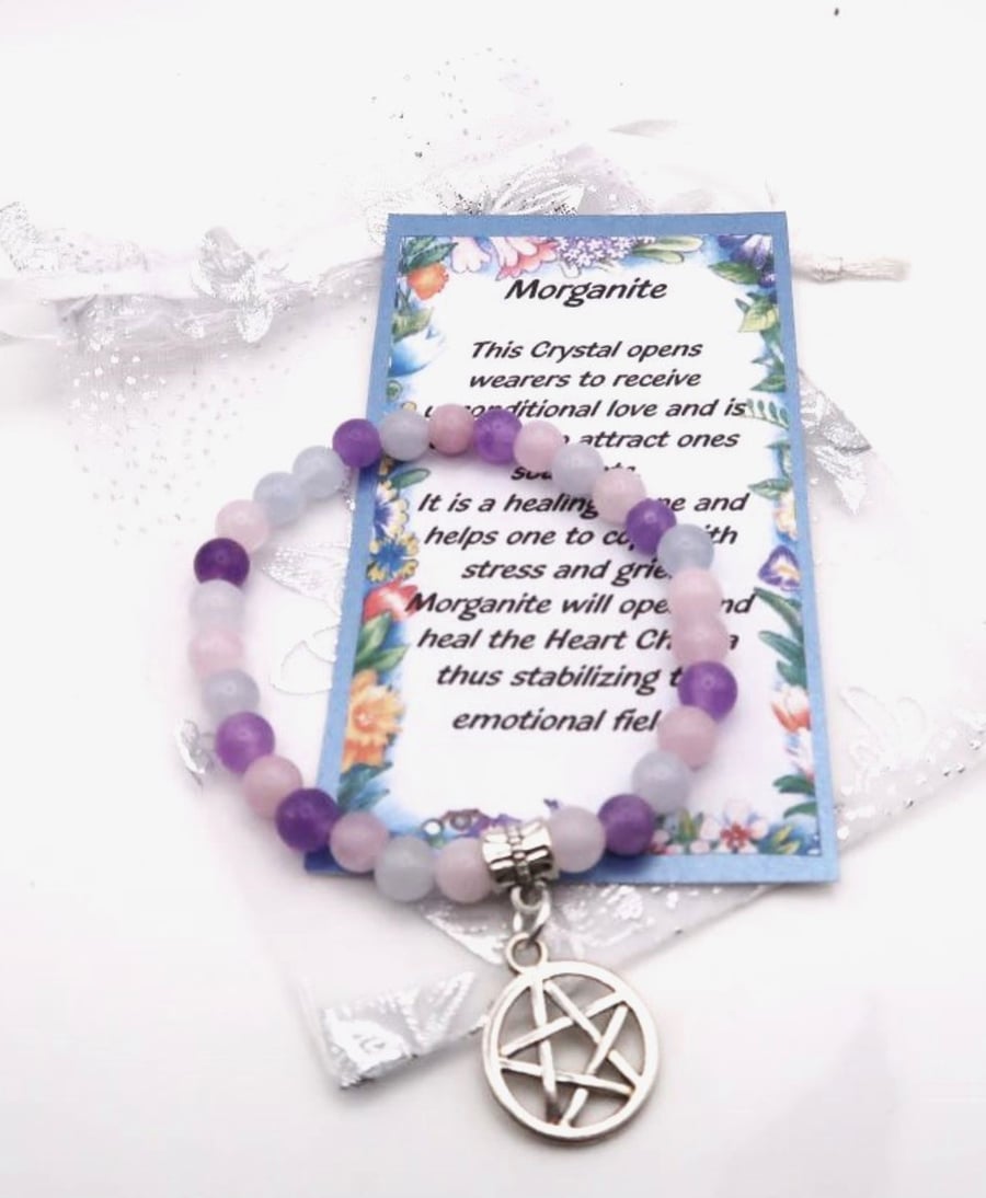 Morganite Stretch Bracelet with Pentagram Charm.
