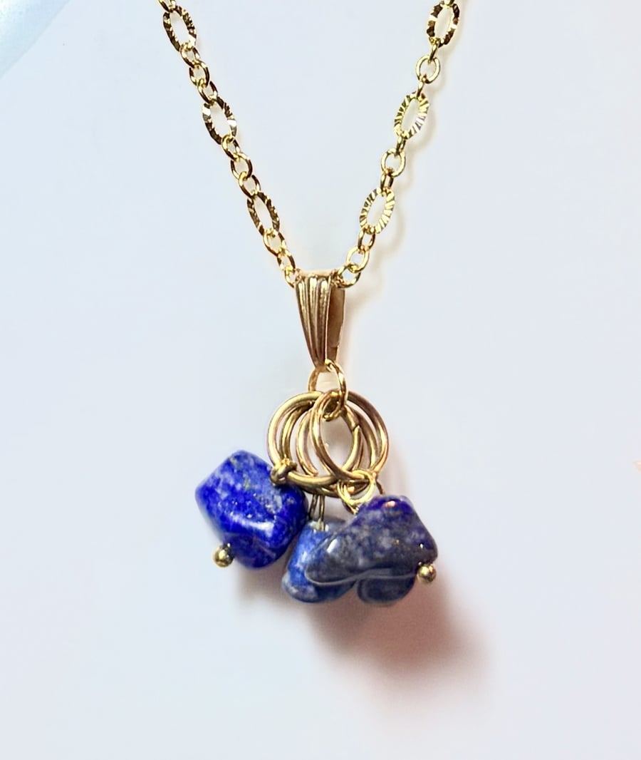 Handmade Blue Gemstone necklace with 14 Karat Gold-Plated Chain