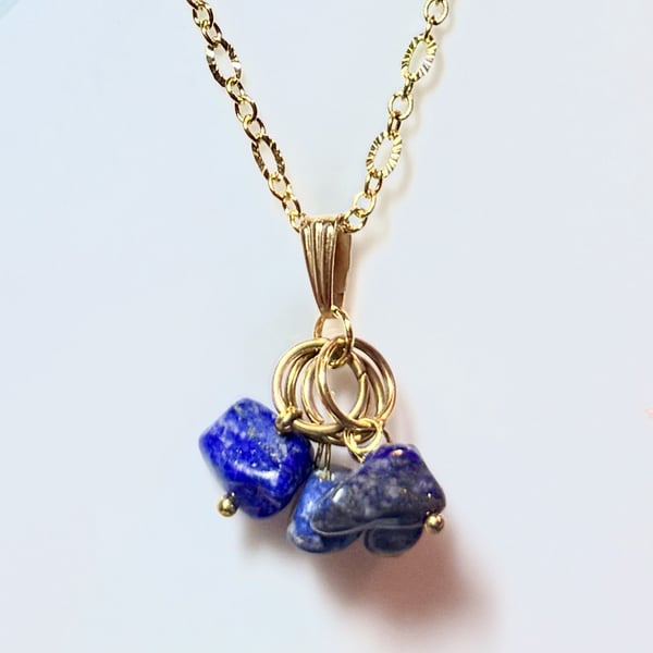 Handmade Blue Gemstone necklace with 14 Karat Gold-Plated Chain