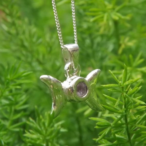 Recycled Sterling Silver Triple Moon with African Amethyst Pendant Necklace.
