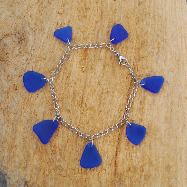 Blue beach glass bracelet