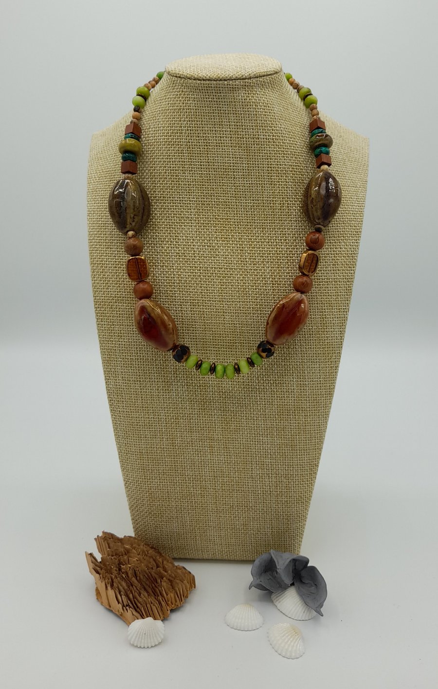 Ceramic and wood necklace