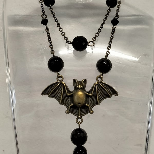 Halloween gothic bat necklace, double strand