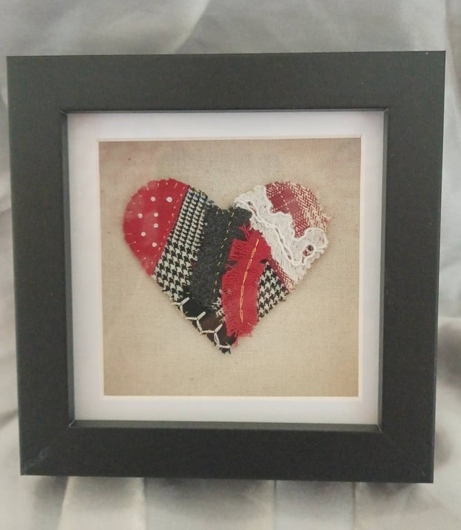 Red and Black Patchwork Heart on a Black Box Frame
