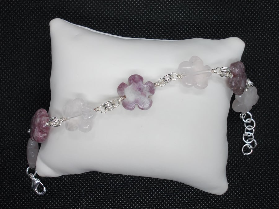 SALE - Gemstone flower linked bracelet