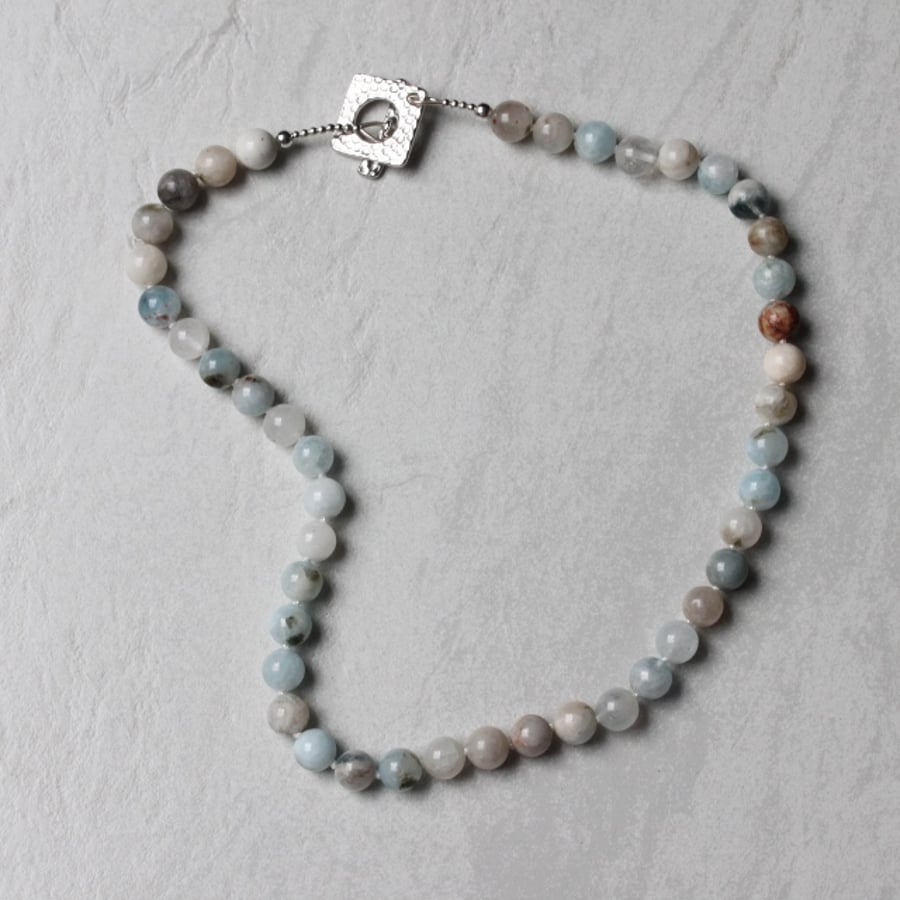 Natural Aquamarine Necklace with Pewter Toggle Clasp