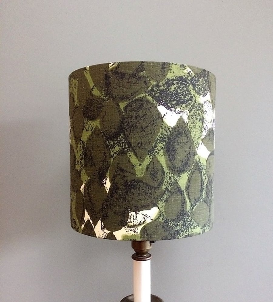 Pavane Dark Sage Green Leaf MCM 50s 60s  Vintage Fabric Lampshade option 