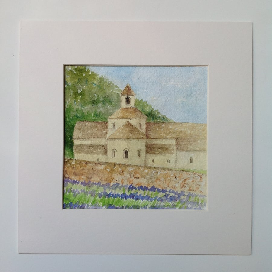 Abbey in Provence original watercolour on handmade paper