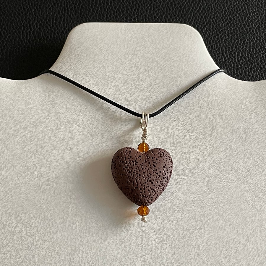 Brown Heart Lava Stone Wire Wrapped Diffuser Pendant