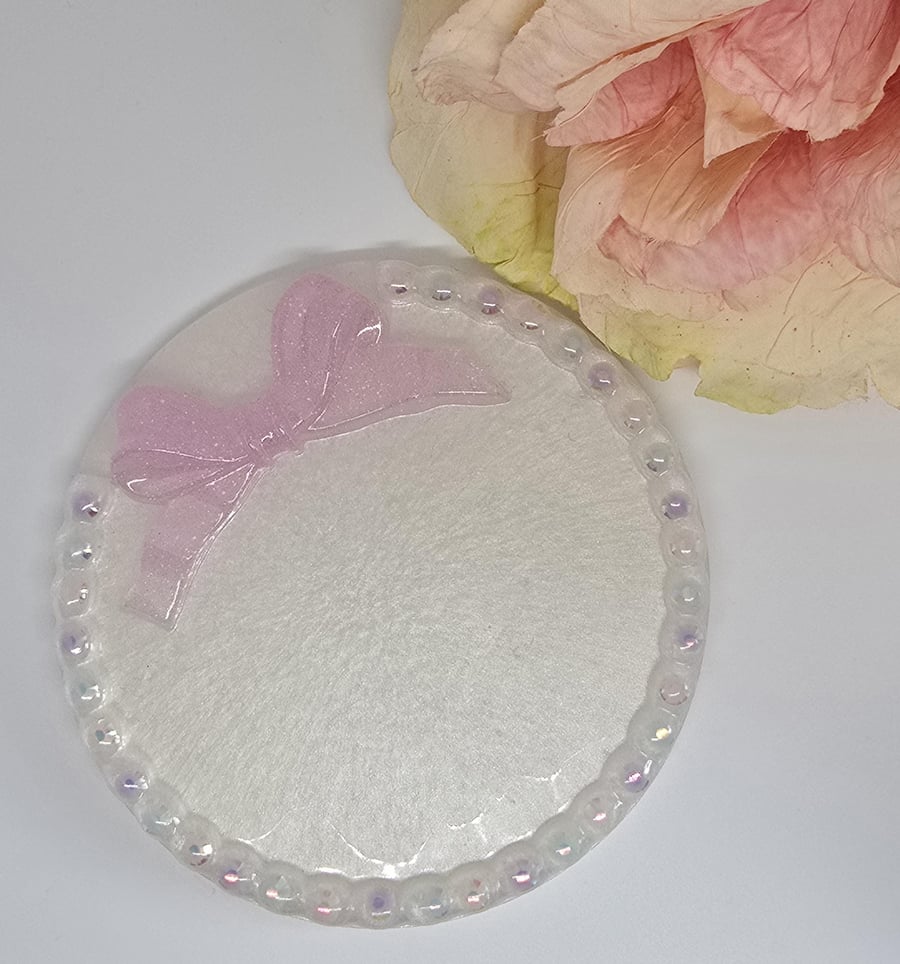 Resin Trinket Tray with Preserved Flowers, Glitter & Sequins Handmade Jewellery 