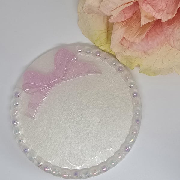 Resin Trinket Tray with Preserved Flowers, Glitter & Sequins Handmade Jewellery 