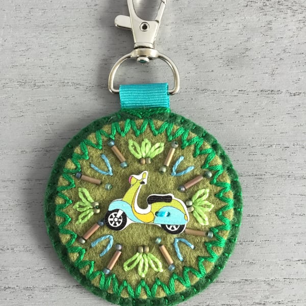 Hand Embroidered Scooter Keyring