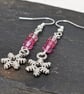 Pink Swarovski crystal silver plated snowflake earrings  - Image 1
