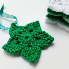 Handmade Crochet Stars with Organza Ribbon, Set of 5