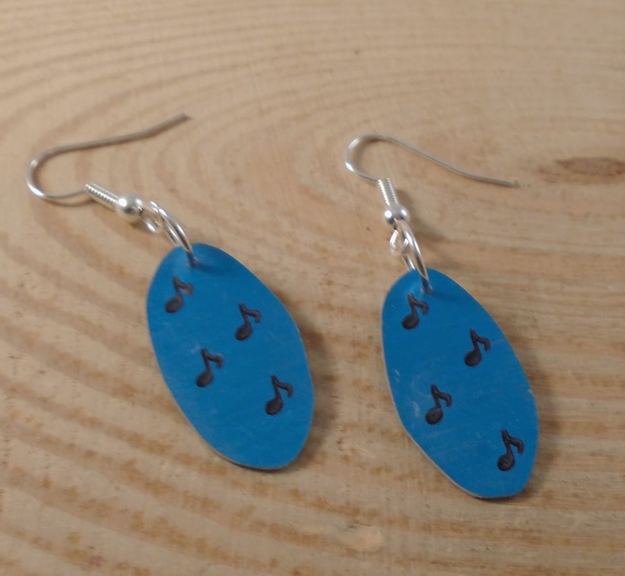 Anodised Aluminium Blue Oval Music Drop Dangle Earrings AAE111807