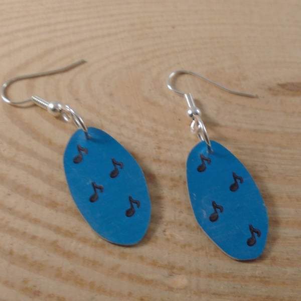 Anodised Aluminium Blue Oval Music Drop Dangle Earrings AAE111807