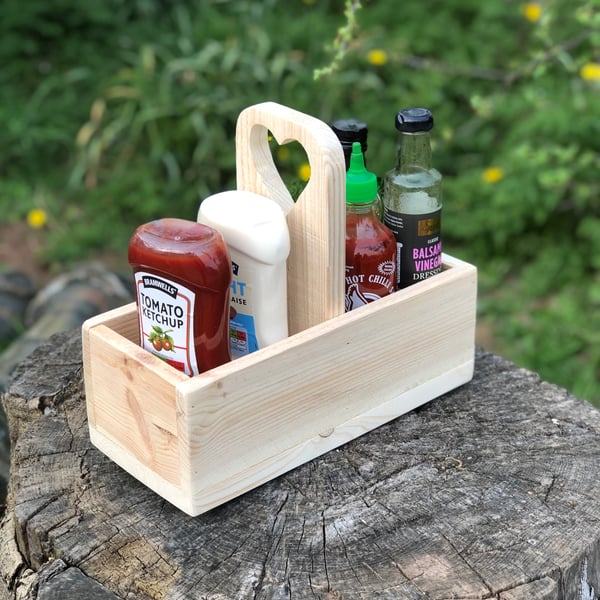 Rustic Wooden Condiment Caddy