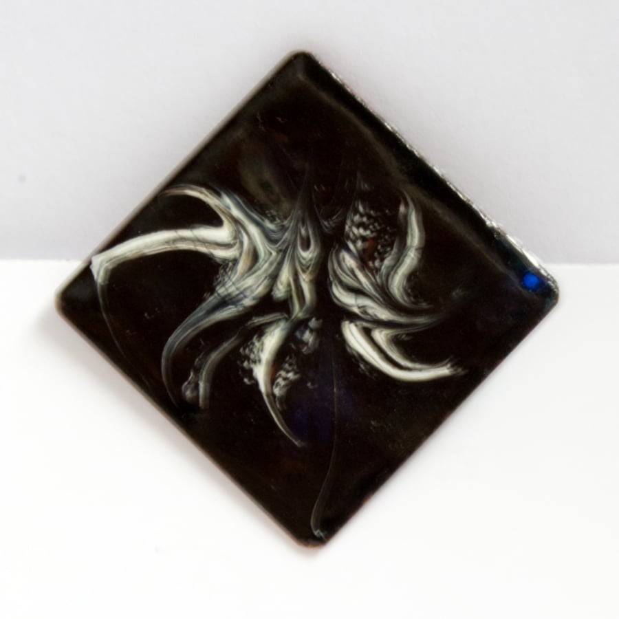 white scrolled on black - large square brooch