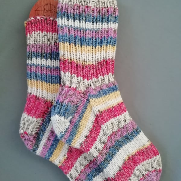 Slipper Socks, hand knitted, Medium, Size 5-6