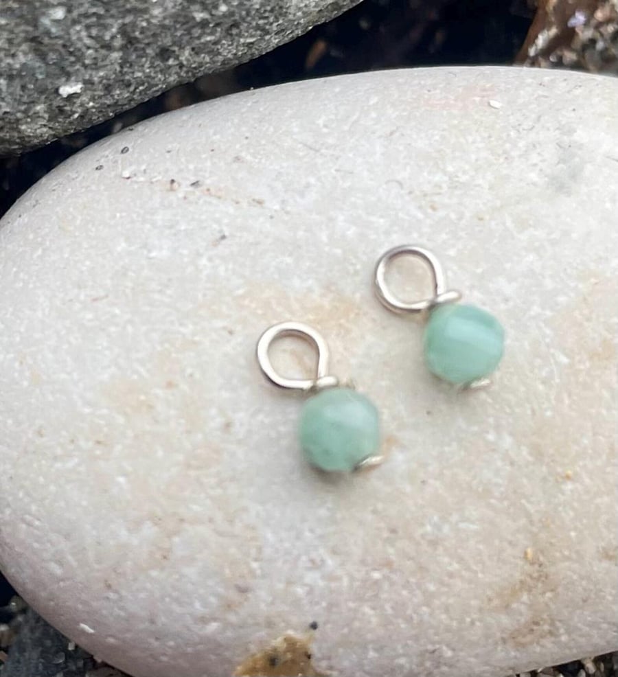 3mm Faceted Emerald Gemstone Charms with Sterling Silver 