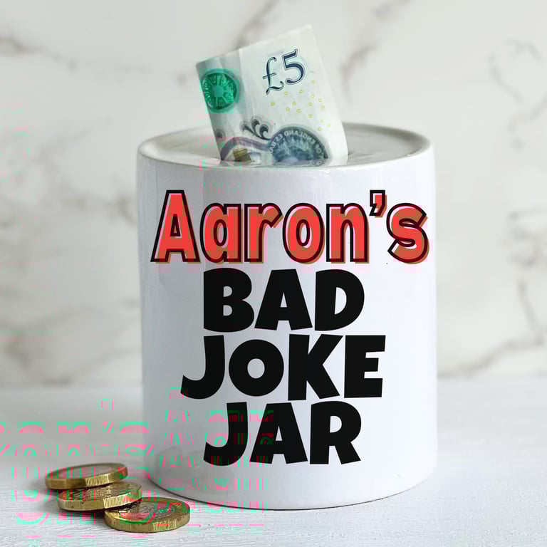 Ceramic Money Box Personalised name Bade Joke Jar