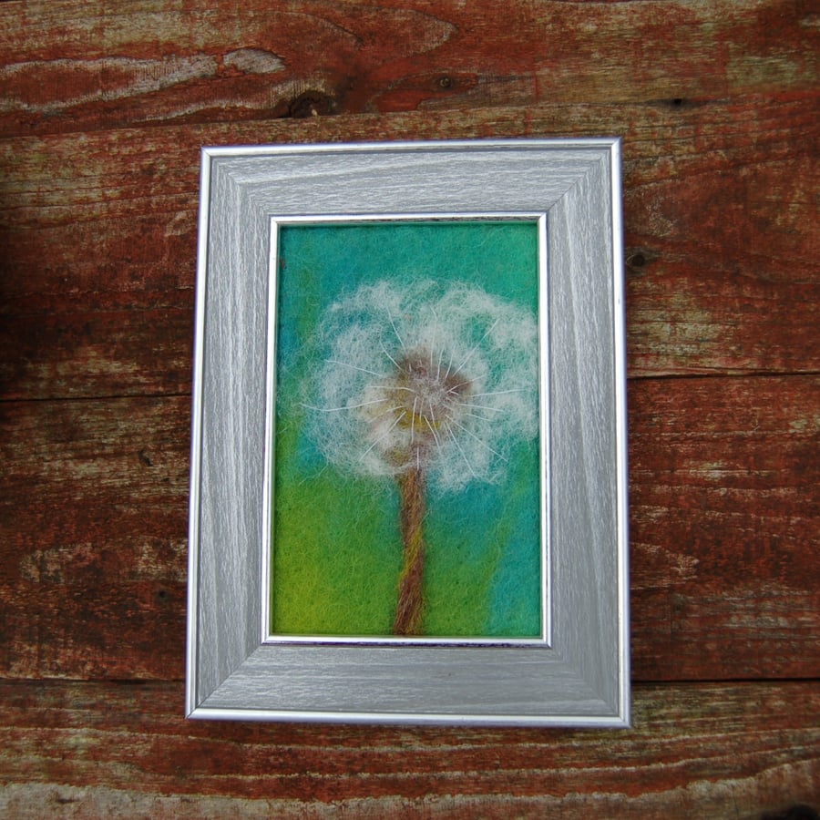 Dandelion seedhead needle felted and hand embroidered  - hand dyed background
