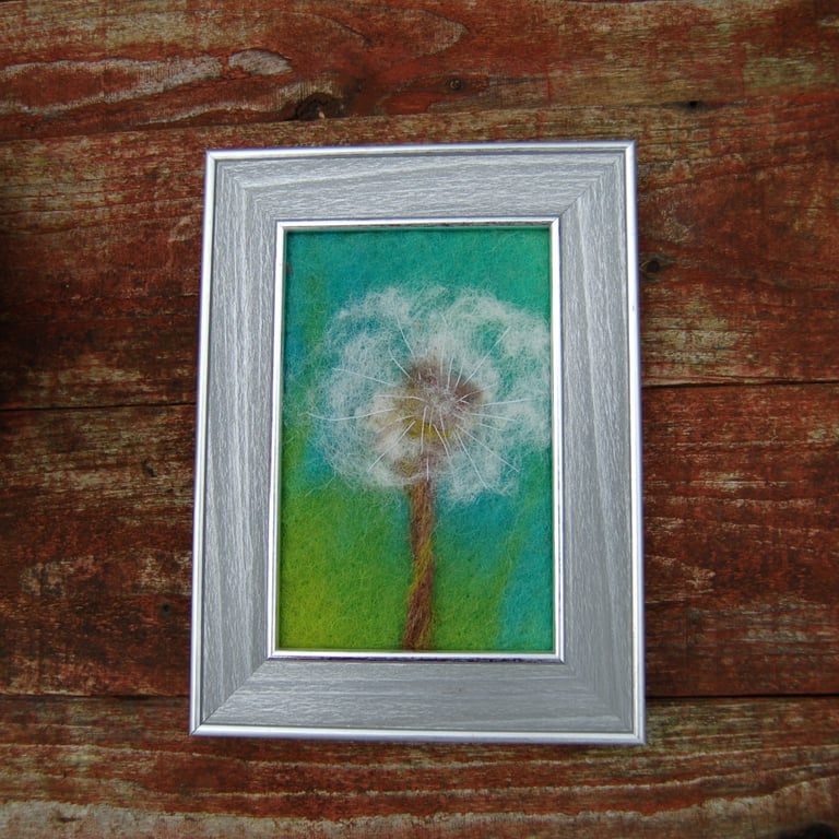 Dandelion seedhead needle felted and hand embroidered  - hand dyed background