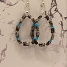 Wire teardrop earrings with pinolith stone tubes 