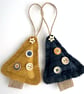 Mini Christmas Tree Hanging Christmas Decoration Duo, Golden Yellow & Navy Blue - Image 3
